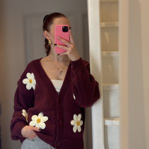 Cardigan à fleurs bordeaux