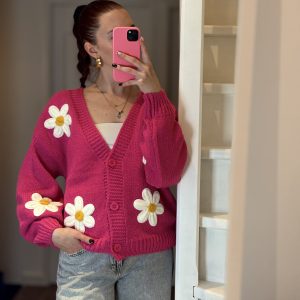 Cardigan à fleurs rose