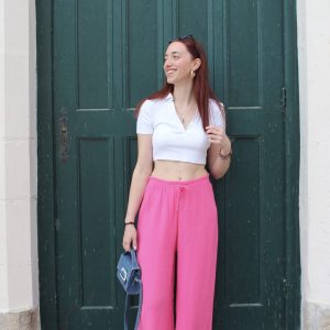Pantalon gaze de coton rose